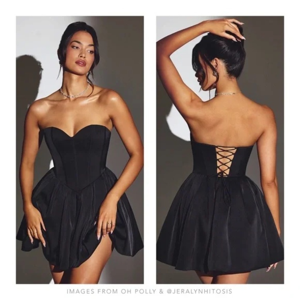 Oh PoLLY Emeline Corset Tulle Mini Dress in Black, Size UK 8, Small